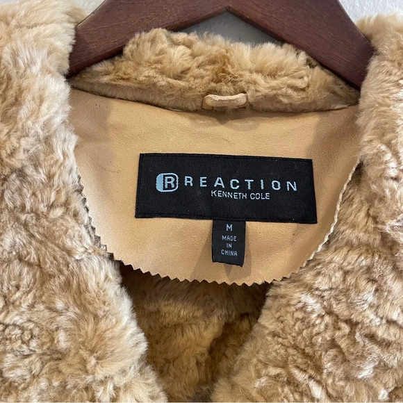 Kenneth Cole Reaction Tan Leather Jacket with Faux Fur Trim - Picture 2 of 15